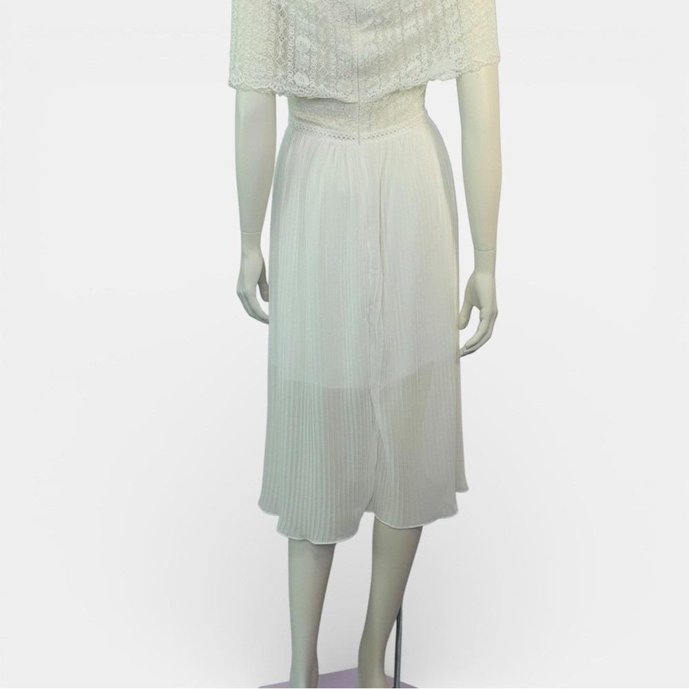 Vintage 1970s White Lace Bodice & Cape Collar Dress w/ Sheer Overlay Boho - Picture 12 of 14
